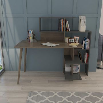 Birou Uzay cu biblioteca, 142 x 122 x 60 cm - Gri