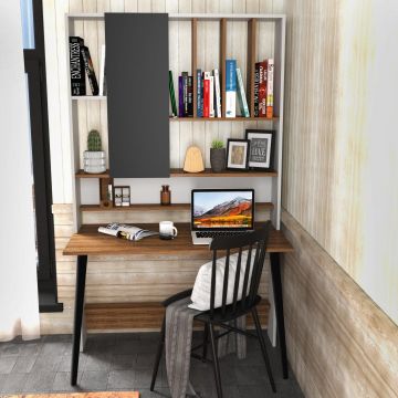 Birou Wood cu biblioteca, 120x60x196.6 cm - Nuc