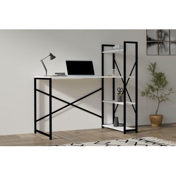 Birou Zernez cu biblioteca, cadru metalic,  120x60x75 cm - Alb