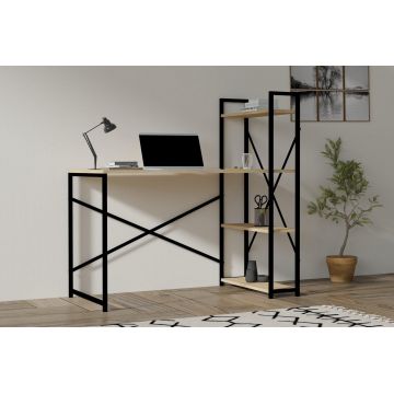 Birou Zernez cu biblioteca, cadru metalic,  120x60x75 cm - Stejar