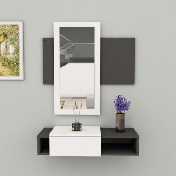 Bufet Eliza Hol cu Oglinda si Sertar,  80 x 18 x 30 cm - Antracit