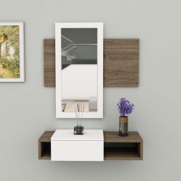 Bufet Eliza Hol cu Oglinda si Sertar,  80 x 18 x 30 cm - Nuc