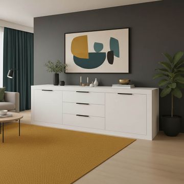 Bufet modern cu depozitare  Doha, Alb, Lemn, 210x45x81cm - Alb