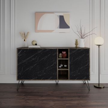 Consola Hakan cu 3 usi si rafturi, Gri, 142 x 83 x 36 cm - Antracit