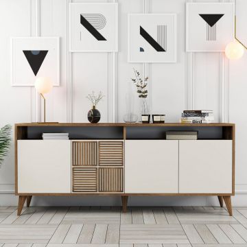 Consolă Milan Console, Nuc, 35x79x180 cm - Crem