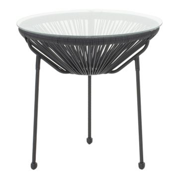 Masă Acapulco, Metal și Rattan, Alb - Negru, 50x52 cm - Negru