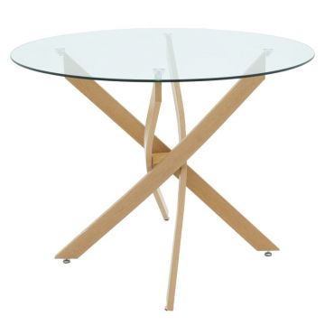 Masa Antoro din sticla, crom, D80x75 cm - Natural