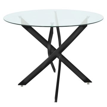 Masa Antoro din sticla, crom, D80x75 cm - Negru