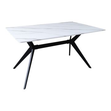 Masa cu aspect de marmura, Ezali, și metal, Alb/Negru, 140x80x75 cm - Alb