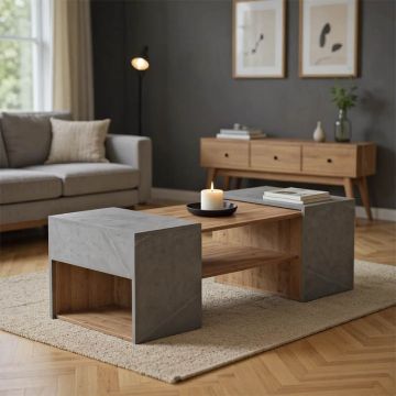 Masa de cafea polimorfa Morfi, 3 bucati, de marmura stejar-bej, 105x45x37 cm - Stejar