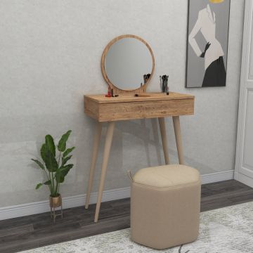 Masa de machiaj Elegant  Siena cu Sertar si cu Oglinda, 72 x 130 x 35 cm - Crem