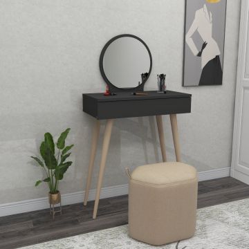 Masa de machiaj Elegant  Siena cu Sertar si cu Oglinda, 72 x 130 x 35 cm - Gri