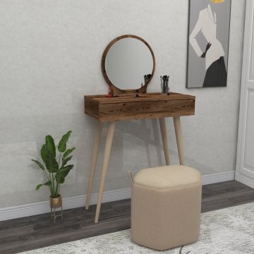 Masa de machiaj Elegant  Siena cu Sertar si cu Oglinda, 72 x 130 x 35 cm - Maro