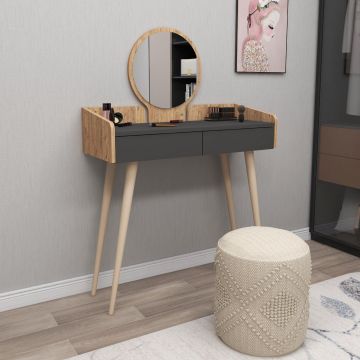 Masa de machiaj Skodya cu 2 sertare cu oglinda, Stejar, 90 x 134 x 37 cm - Antracit