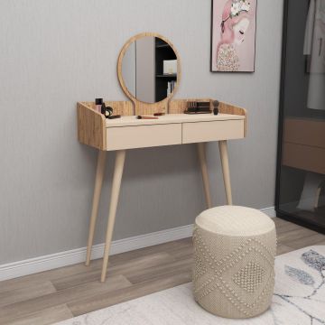Masa de machiaj Skodya cu 2 sertare cu oglinda, Stejar, 90 x 134 x 37 cm - Stejar