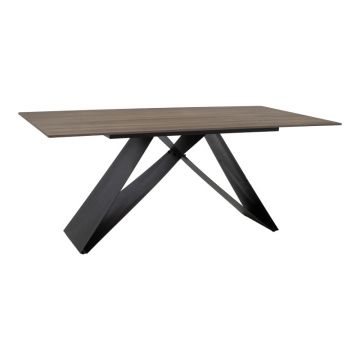 Masă de sufragerie Sabrina cu suprafață din piatră sinterizată, Material: Imitație nuc și metal, negru, 180x90x75 cm - Negru