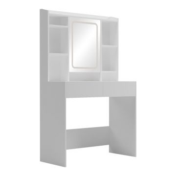 Masa de toaleta cu LED Efilia, Lemn, Alb, 90x40x145 cm - Alb