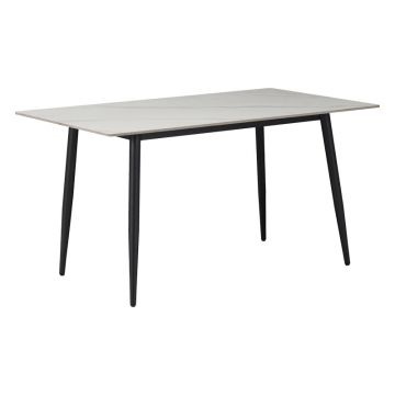 Masa Gustas piatra sinterizata alb cu metal, negru, 160x80x75 cm - Alb