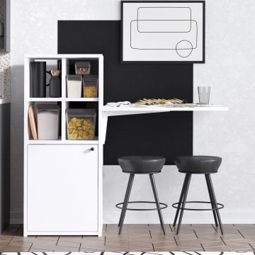 Masa pliabila cu Dulap Multifunctional Bucatarie, 114 X 100 X 40 Cm - Alb