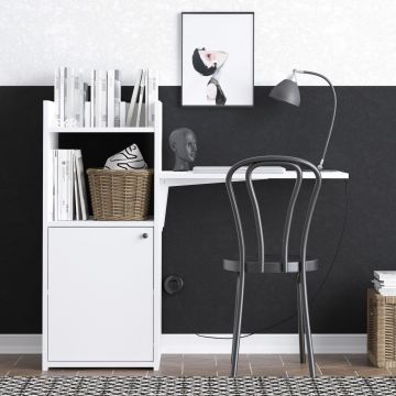 Masa pliabila cu Dulap Multifunctional Meke cu 2 Rafturi si Usa, 114 X 100 X 40 Cm - Alb
