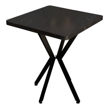 Masa Prestone, marmura neagra-metal, 70x70x75 cm - Negru