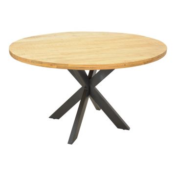 Masa rotunda din lemn de mango solid Royalty I, lemn Natural și metal, negru, D130x77 cm - Natur