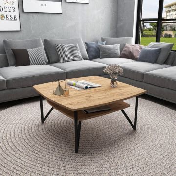 Masuta de cafea Asens Sufragerie cadru Metalic, 90 x 42 x 90 cm - Stejar