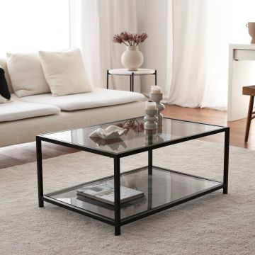 Masuta de cafea Astro sehpa / füme temperli cam S400F, Fum, 60x40x90 cm - Gri deschis