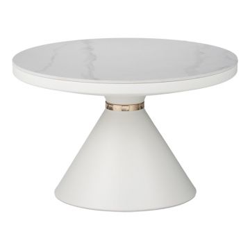 Masuta de cafea Coozlin metal marmura, alba, D70x40 cm - Alb