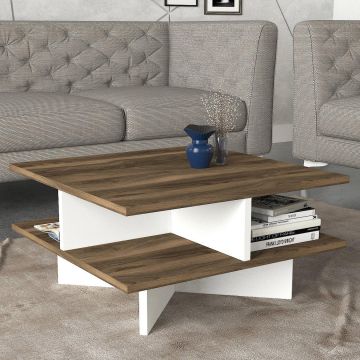 Masuta de cafea Garjammal, Alb - Nuc, 60 x 32 x 60 cm - Nuc