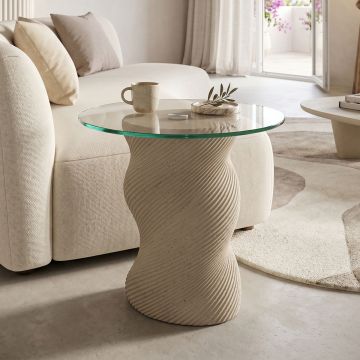 Masuta de cafea Klida, Bej - Travertin, 40x63 cm - Bej