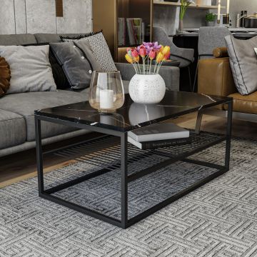 Masuta de cafea Melike, Stejar - Alb - Negru, 95 x 43 x 55 cm - Negru