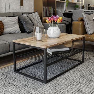 Masuta de cafea Melike, Stejar - Alb - Negru, 95 x 43 x 55 cm - Stejar