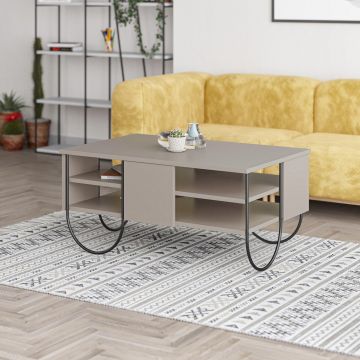 Masuta de cafea Norfolk Sufragerie, 3 Rafturi, Design Elegant, 94 x 44 x 60 cm - Crem