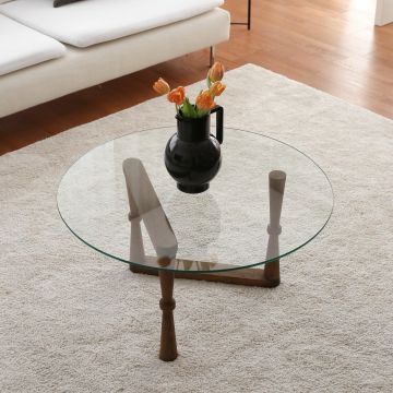 Masuta de cafea Yuvarlak Cam Orta Sehpa S301, Nuc, 80x41x80 cm - Nuc