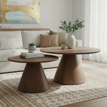 Set 2 mese de cafea Donda, și metal, finisaj nuc, variate, 80x80x40 cm - Nuc