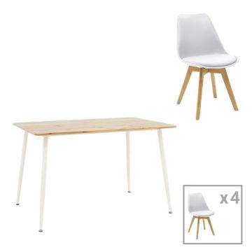 Set de 5 buc masa si scaune Gaston-Cuba, alb-sonoma, 120x80x75 cm - Stejar