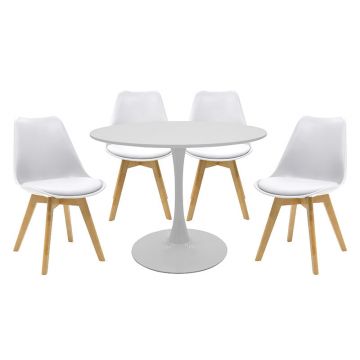 Set de Masa de 5 piese Balou-Gaston nuante, alb-Natural, D100x75 cm - Natur