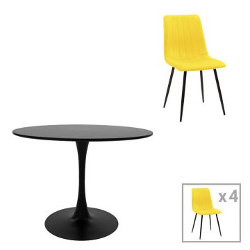 Set de sufragerie cu functie extensibila Balou-Noor, Negru-Galben, D120x73 cm - Negru