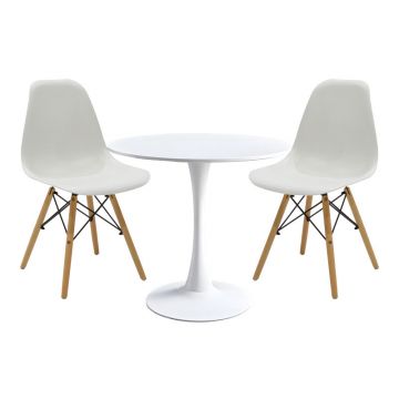 Set masă cu scaune Elijah-Julita, Alb - Natur, 60x74 cm - Natur