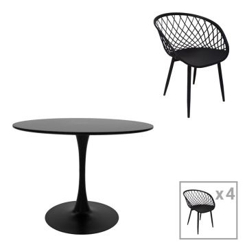 Set Masa de sufragerie Ezra-Balou 5 -mdf, neagra, D100x75 cm - Negru