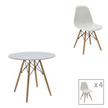 Set masa si scaune 5 piese Julita, Alb, 80x80x73 cm - Alb
