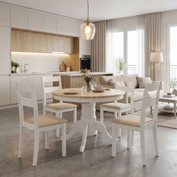 Set masa si scaune Dallan Lars, Lemn rubberwood, Alb, 100x75 cm - Alb