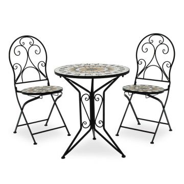 Set Masa si Scaune Mosaic 3 Piese, Negru - Multicolor, 60x60x94 cm - Negru