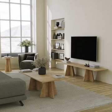 Set măsuțe de cafea Mushroom, Negru - Sapphire Oak, 180x42x40 cm - Sapphire Oak