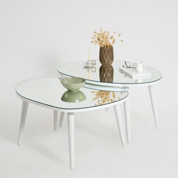 Set Masuta de Cafea Gusto 2 bucati cu Sticla Securizata, 75 x 38 x 55 cm - Alb