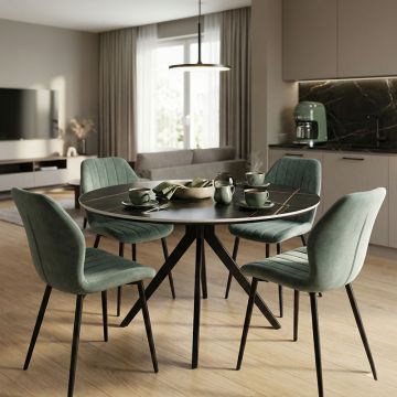 Set mobilier de sufragerie cu Scaune Jelour Fistic și Masă Neagră Orbital, Lemn/Metal, Masă, Set 5 Piese, 120x76 cm - Multicolor