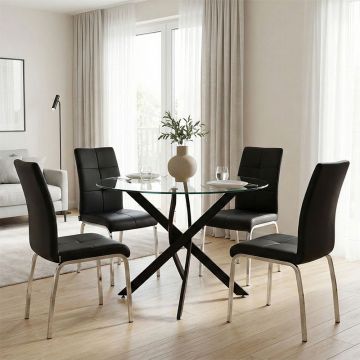 Set Mobilier pentru sufragerie cu Mese din Sticlă Antoro, Sticlă/Metal, Masă, Negru, D100x75 cm - Multicolor