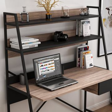 Birou Arte, Nuc - Negru, 124x55x150 cm - Nuc - Negru
