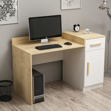 Birou Bonte, Stejar - Alb, 128x60x84 cm - Stejar - Alb